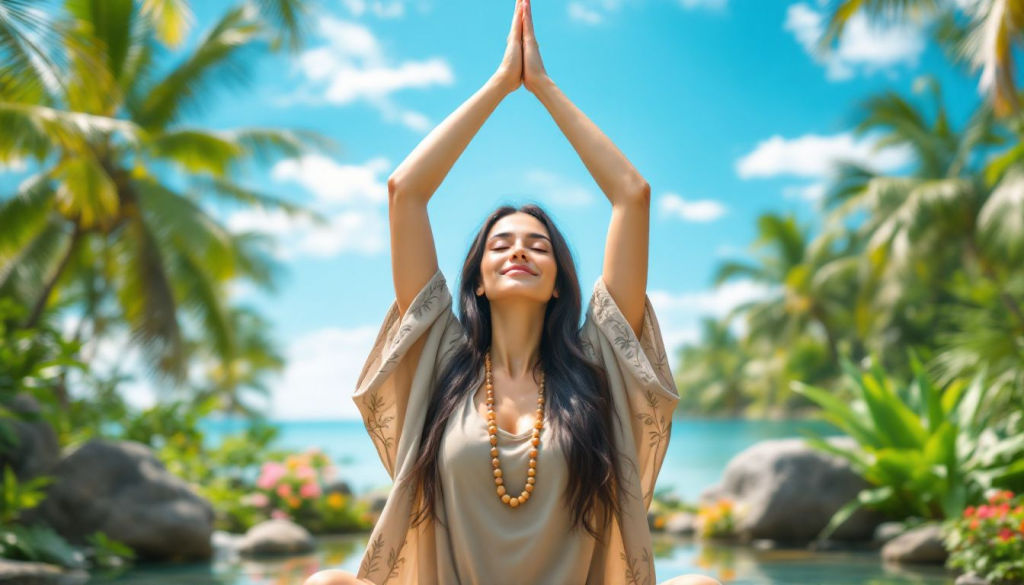 The Benefits of Tongkat Ali for Women: Enhanced Energy and Well-Being 3 A serene image of a woman practicing yoga, representing hormonal balance and well-being.